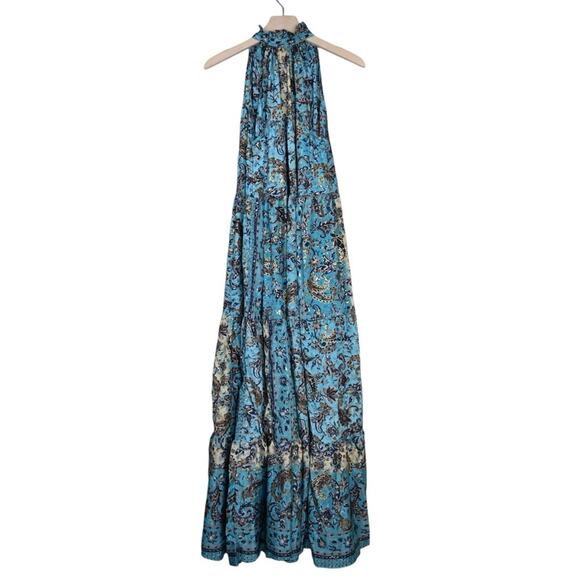 Raga Womens M Akira Ruffle Collar Maxi Dress Turquoise Blue NEW - Picture 3 of 12